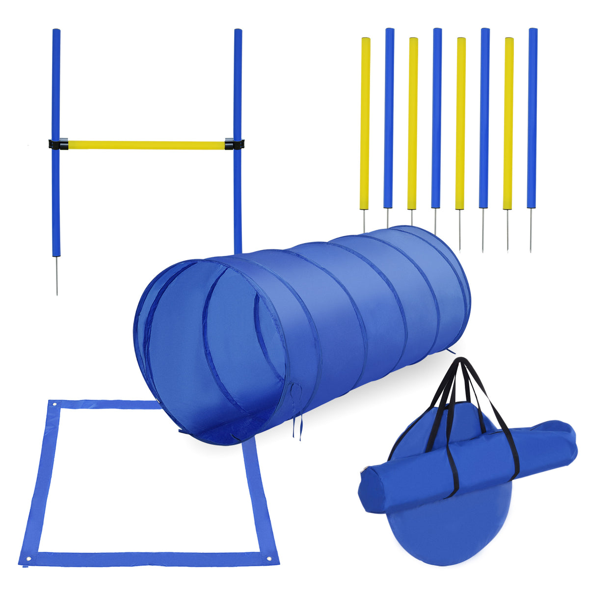 Kit Treino Agility Agilidade Cães Salto Túnel e Slalom Azul Amarelo — foto 1