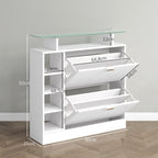 Sapateiro Moderno Sapateiro de Entrada Hall com Gavetas Basculantes, Prateleiras Ajustáveis e Prateleiras Abertas para 12 Pares de Sapatos Sapateiro Estreito para Corredor 89x25x92 cm Branco — foto 3