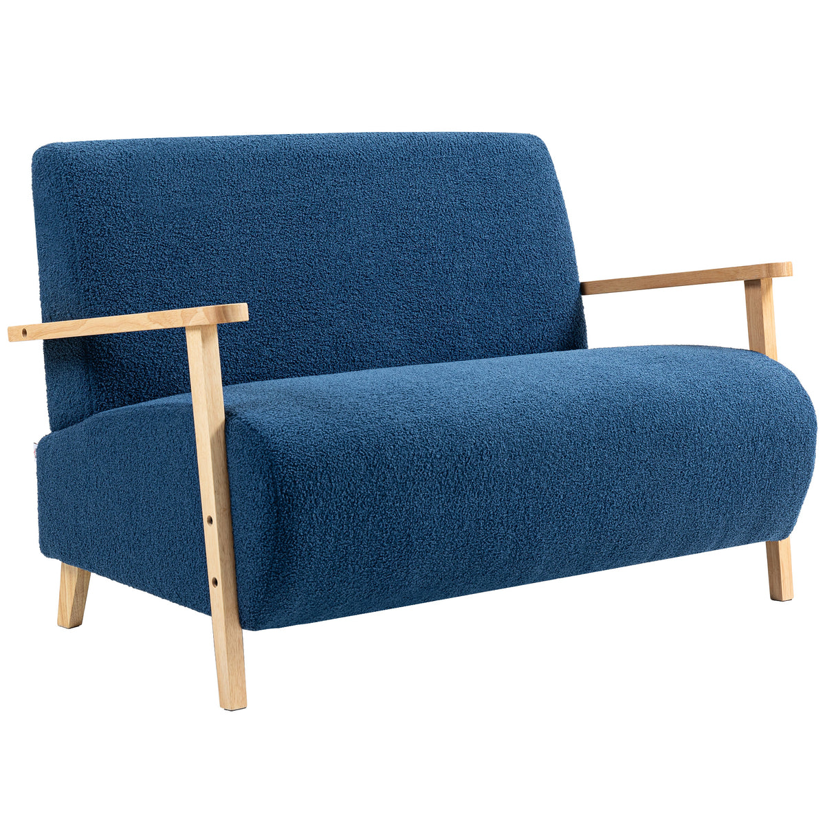 Sofá de 2 Lugares Estofado em Borreguito Sofá de Sala de Estar de 118 cm com Acolchoado Espesso Apoios de Braço e Pés de Madeira para Quarto Sala de Estar 118x76x78 cm Azul — foto 1