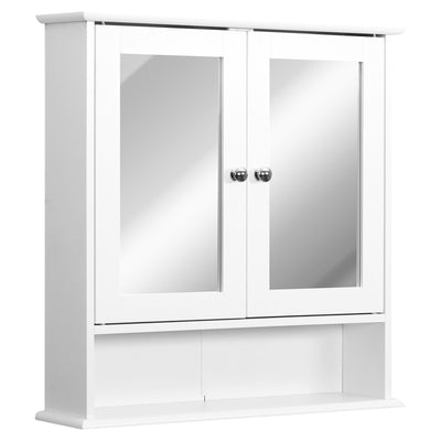Armário de casa de banho com espelho duplo em MDF branco 56 x 13 x 58 cm