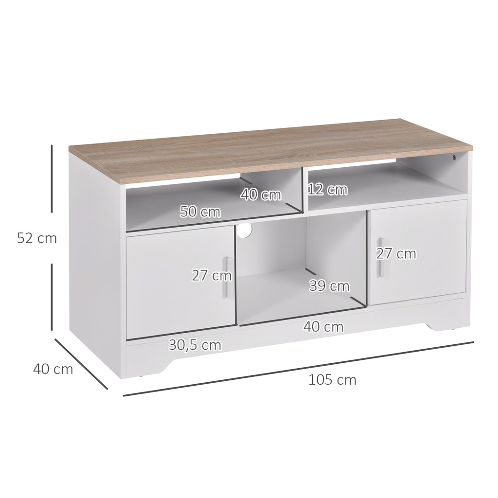 Móvel de TV para Sala de Estar Móvel de TV com Amplo Espaço de Arrumação Prateleiras Abertas Orifício Passa Cabos 105x40x52 cm Branco e Madeira — foto 3