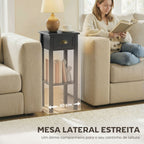 Mesa Auxiliar Mesa de Cabeceira com Gaveta e Prateleira de Armazenamento Estilo Moderno para Sala de Estar Dormitório 30x30x75 cm Preto — foto 5