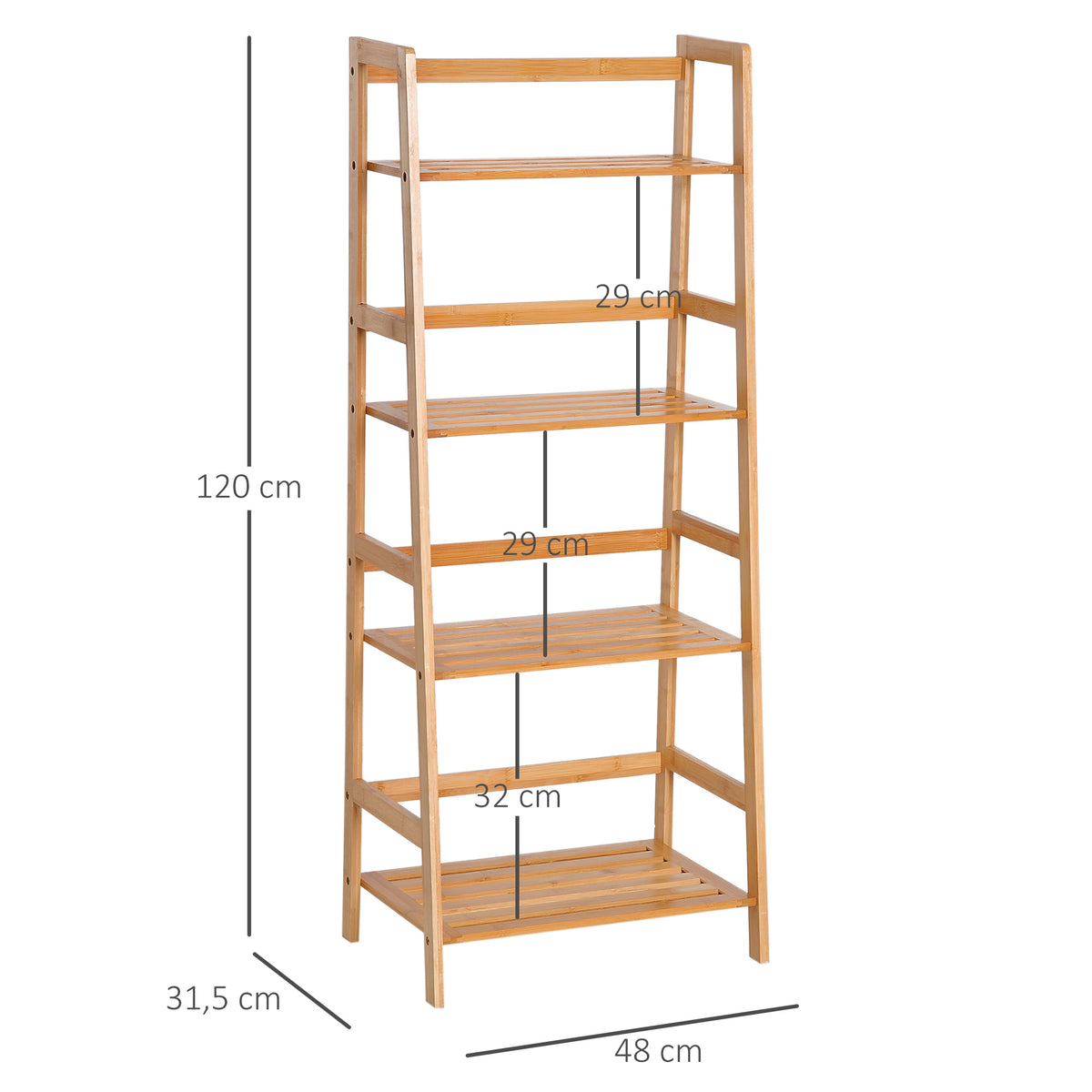 Estante de Bambu com 4 Prateleiras Estante em Forma de Escada para Casa de Banho Sala de Estar Escritório 48x31,5x120 cm Madeira — foto 3