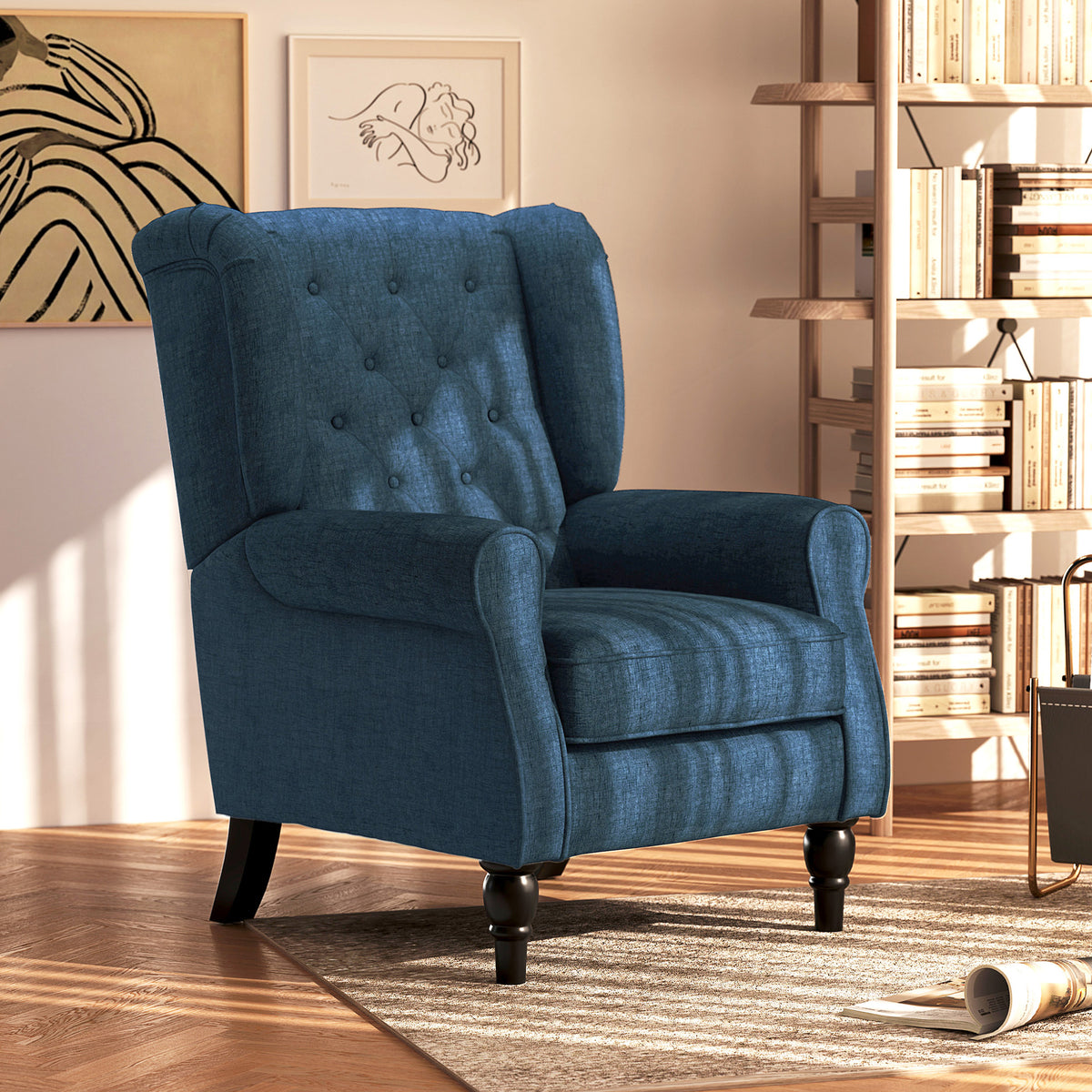 Poltrona de Sala de Estar Poltrona Moderna para Dormitório com Pés de Madeira Poltrona Individual Carga 160 kg para Escritório 74x86x102 cm Azul — foto 2