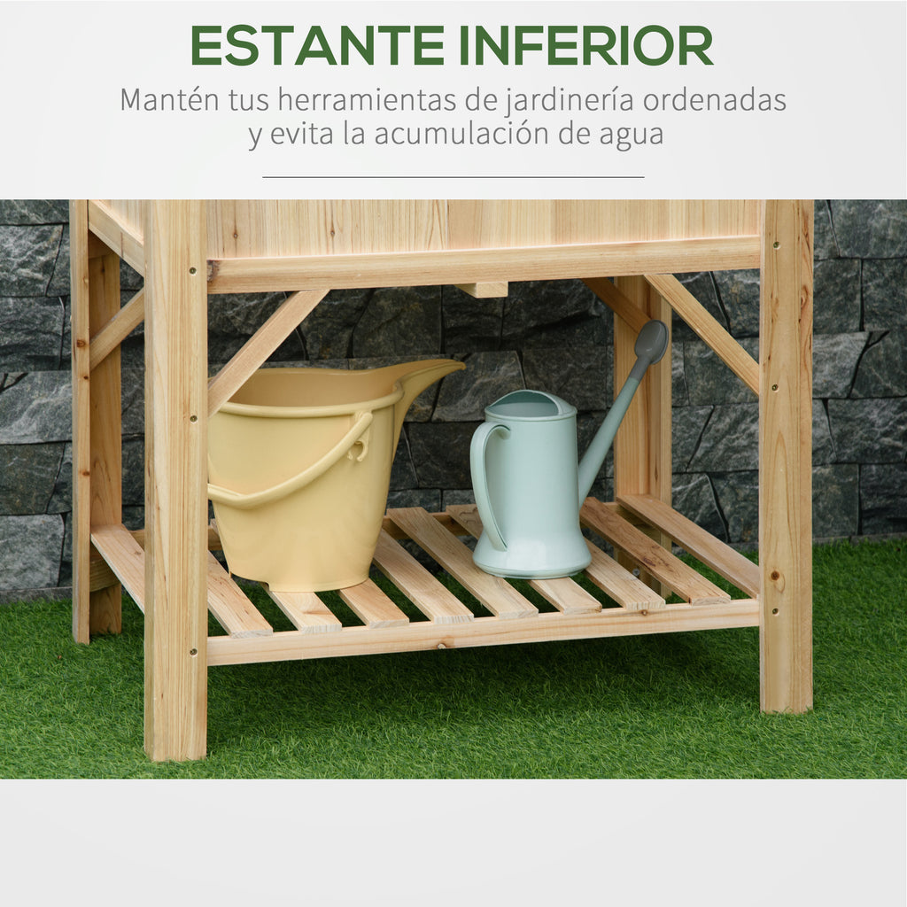 Horta Urbana de Madeira Mesa de Cultivo com 6 Compartimentos e Prateleira Inferior para Plantas e Flores em Jardim Terraço Exterior Capacidade 80 kg 78,5x58x81 cm Cor Natural — foto 5