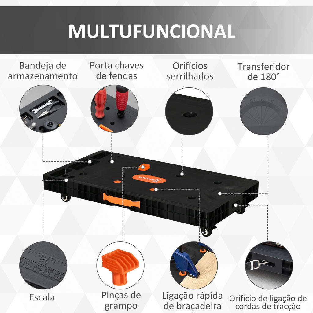 Bancada de Trabalho 5 em 1 Mesa de Trabalho com Altura Ajustável em 2 Níveis Pés Retráteis e 4 Rodas Carga Máxima 150kg para Oficina Garagem 105x74x80cm Preto — foto 5