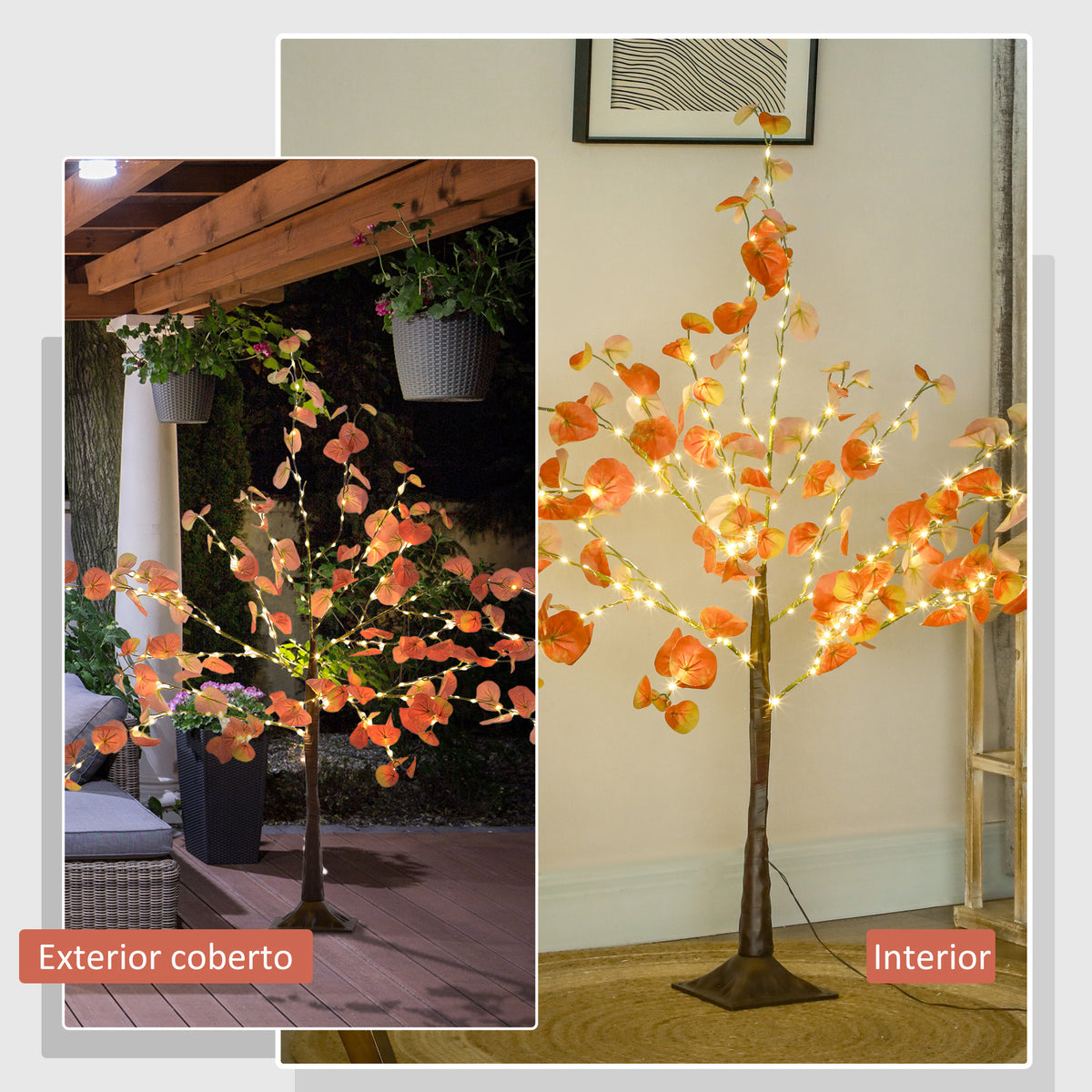 Árvore de Eucalipto Artificial 120 cm Árvore Artificial com 175 Luzes LED e Base Decoração para Interior e Exterior Laranja e Marrom — foto 7