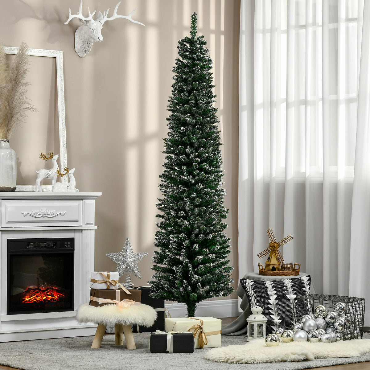 Árvore de Natal Artificial Altura 190 cm com 570 Ramos de PVC Ignífugos Base Dobrável e Suporte Metálico Decoração de Natal para Interiores Ø53x190 cm Verde — foto 8