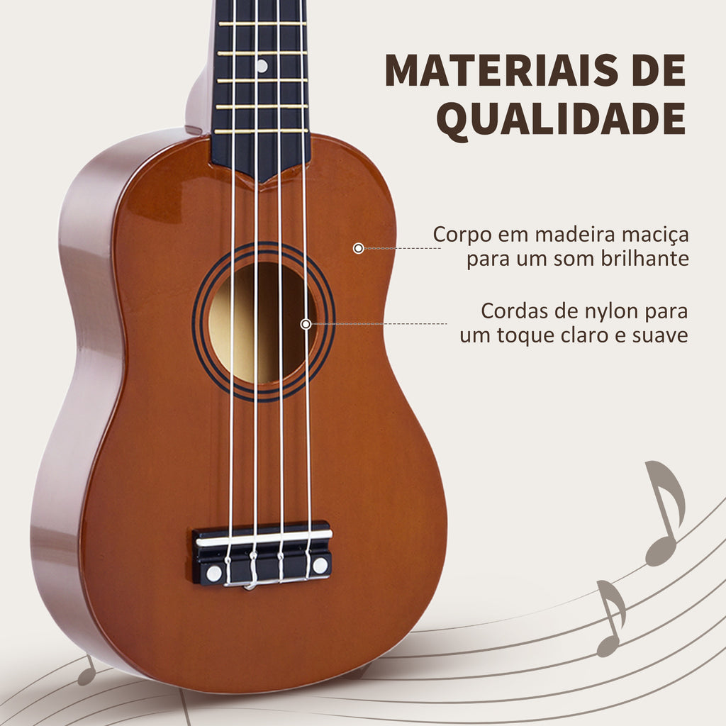 Ukelele 21 Polegadas Ukelele Soprano para Principiantes Ukelele apto para Concerto com Cordas de Nylon Material Madeira 53x17,5x6,2 cm Marrom — foto 4