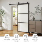 Porta de Correr com Acessórios Porta de Correr de Vidro com Mecanismo de Fecho Suave para Casa de Banho Sala de Estar Cozinha 91,4x203,2 cm Preto — foto 6