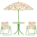 Conjunto de Mesa e Cadeiras para Crianças de Jardim Mesa Infantil com Cadeiras Dobráveis Chapéu de Sol Ajustável e Desenho de Raposas para Pátio Piquenique Verde — foto 1