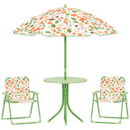 Conjunto de Mesa e Cadeiras para Crianças de Jardim Mesa Infantil com Cadeiras Dobráveis Chapéu de Sol Ajustável e Desenho de Raposas para Pátio Piquenique Verde — foto 1