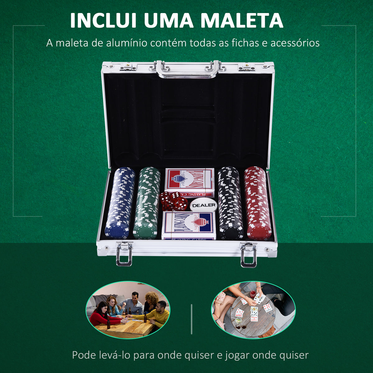 Mala de Poker Profissional com 200 Fichas Jogo de Pôquer Casino com Maleta de Alumínio 5 Dados 2 Baralhos de Cartas e 1 Ficha de Dealer 29,5x20,5x6,5cm Multicor — foto 5