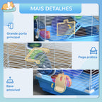 Gaiola para Hamster, Casa para Hamster com Túnel, Comedouro, Bebedouro, Casinha, Rampa, Roda de Exercício, Plataforma e Alça, Bandeja Removível, para Ratos e Gerbos, 46x30x37 cm, Azul — foto 6