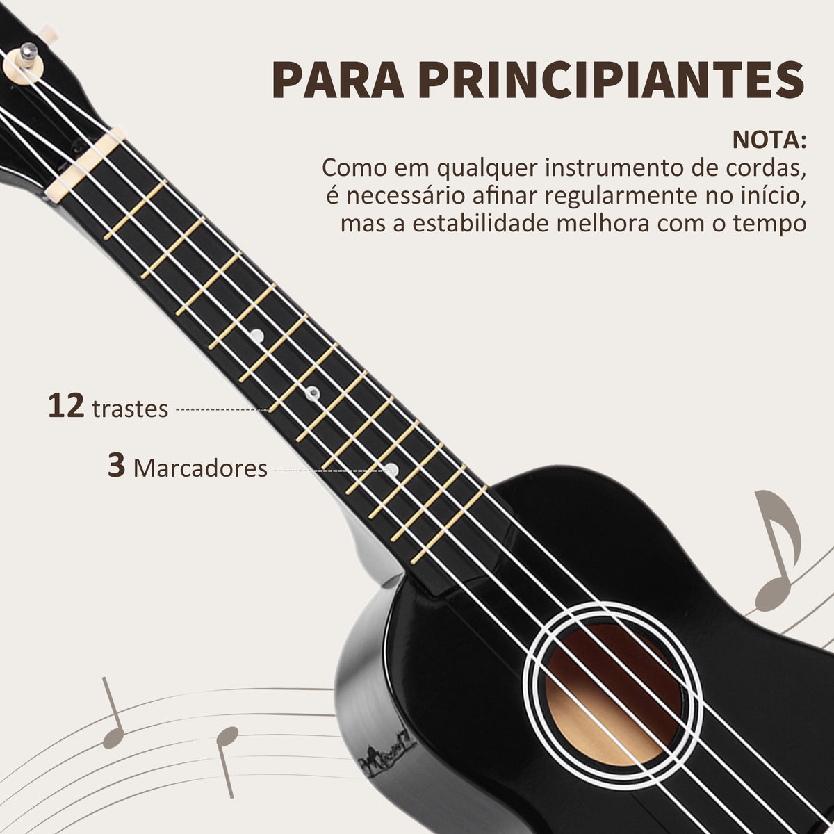 Ukelele 21 Polegadas Ukelele Soprano para Principiantes Ukelele apto para Concerto com Cordas de Nylon Material Madeira 53x17,5x6,2 cm Preto — foto 5