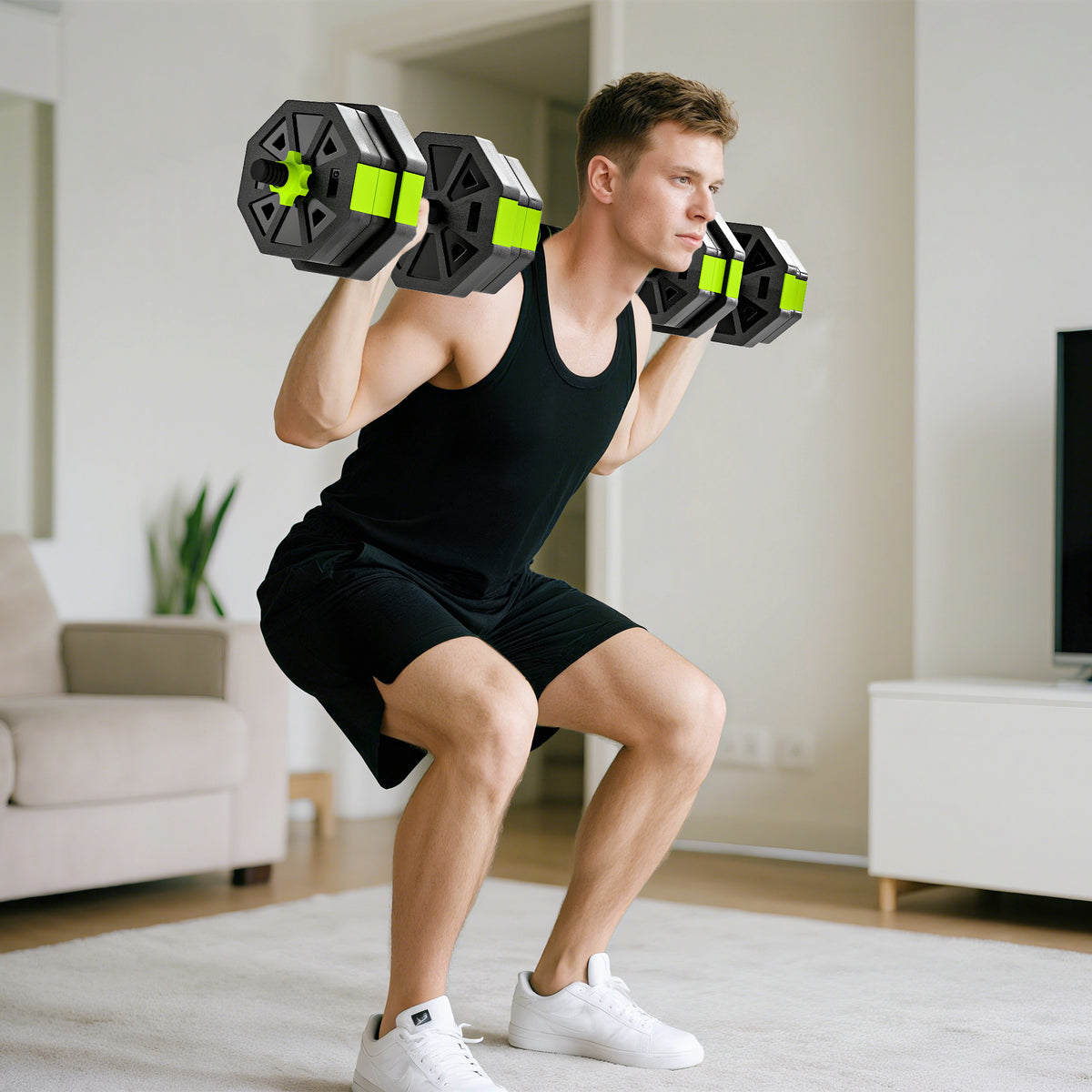 Conjunto de Halteres Ajustáveis 4 em 1 20 kg Conjunto de Pesos Utilizado como Kettlebell Barra Halteres ou Suporte para Flexões Equipamento de Fitness para Homens e Mulheres Ginásio em Casa — foto 2