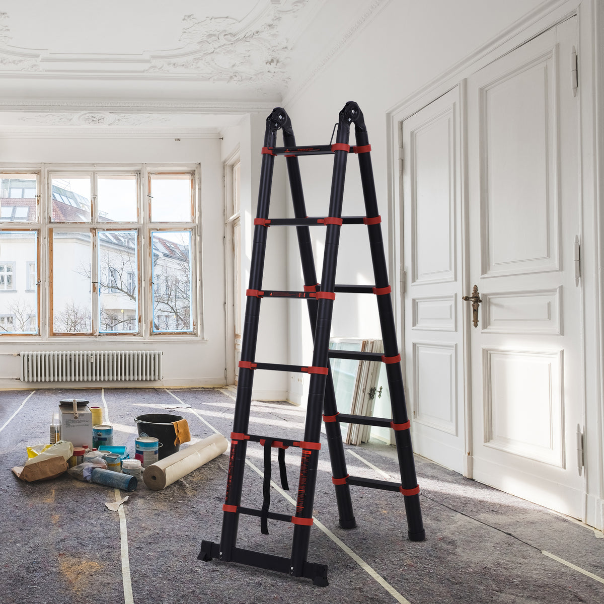 Escada telescópica multifuncional de alumínio de 3,8M 2 formas Estrutura de escalada portátil interna Externa Doméstica, preta — foto 2