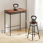Conjunto de Mesa e Bancos de Bar Mesa Alta de Cozinha com 2 Bancos Industrial Prateleira Aberta Apoio para Pés Economia de Espaço para Espaços Reduzidos Sala de Estar Castanho — foto 3