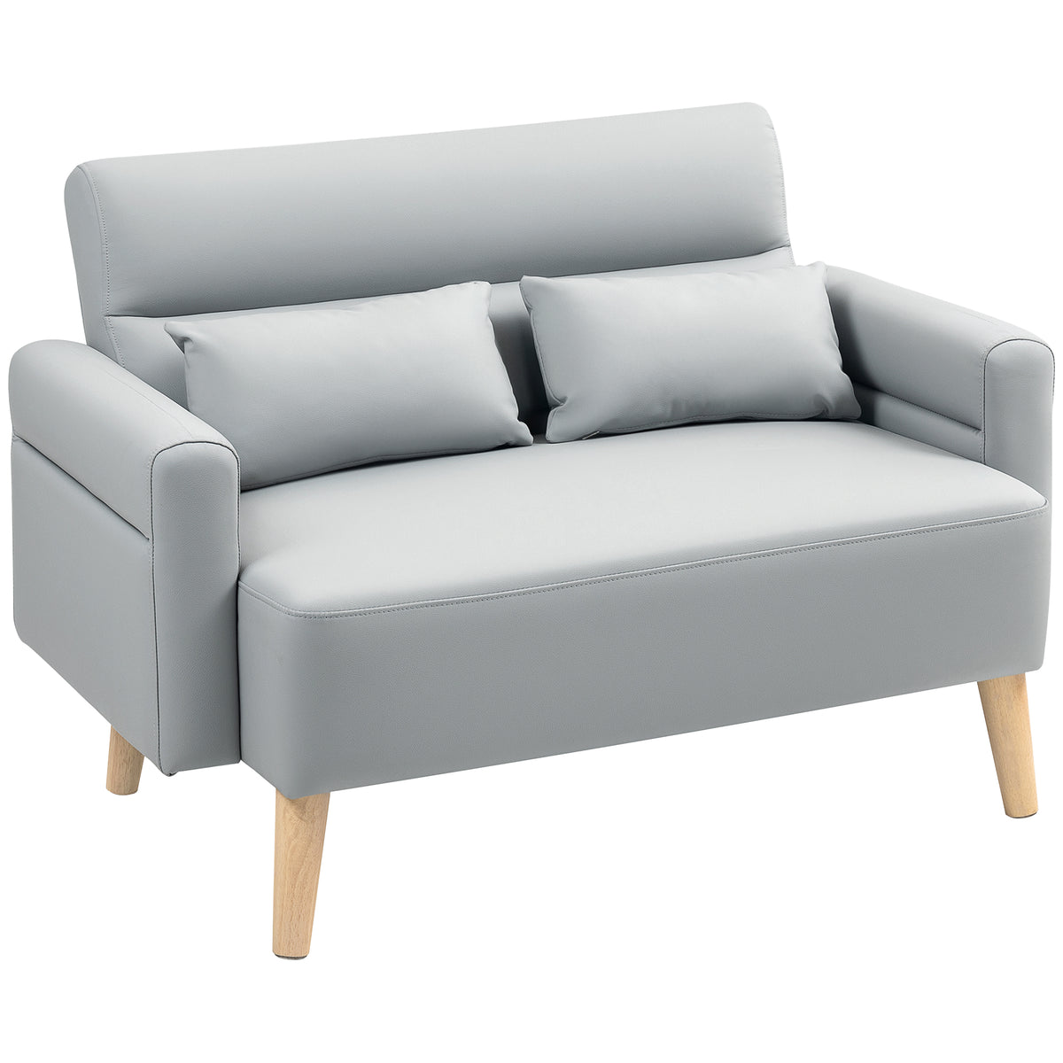 Sofá de 2 Lugares Estofado em Couro Sintético Sofá de Sala de Estar de 117 cm com Braços Acolchoados e Pernas de Madeira para Quarto Sala de Estar 117x78x78 cm Cinza — foto 1
