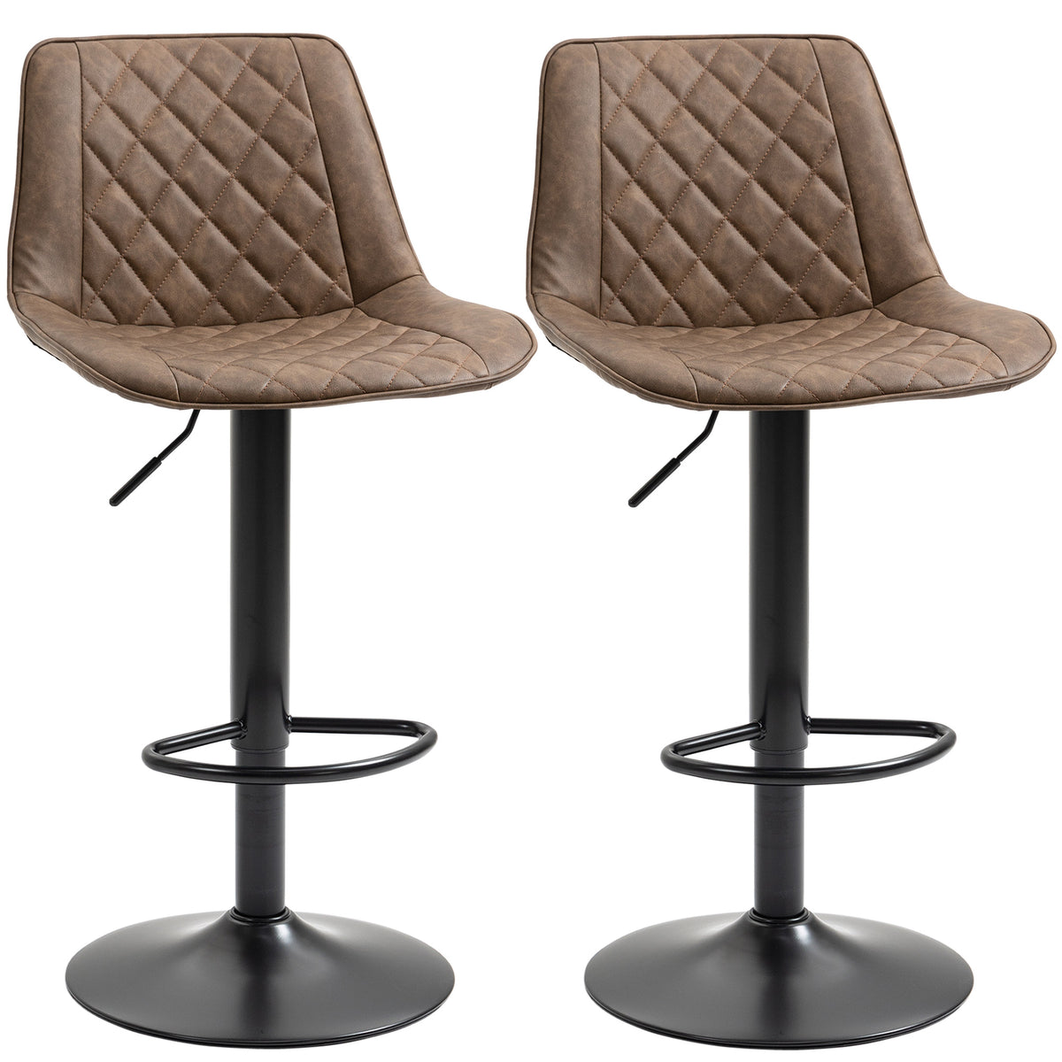 Conjunto de Bancos de Bar Estofados em PU Bancos Altos de Sala de Jantar com Altura Ajustável Assento Giratório e Apoio para os Pés Carga Máxima 120kg 46,5x51x86-106cm Marrom — foto 1