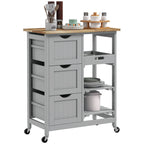 Carrinho de Cozinha com Rodas Carrinho de Serviço Multiuso com 3 Gavetas 2 Prateleiras Abertas e Bandeja para Sala de Jantar Sala de Estar 67x37x85,5 cm Cinzento — foto 1