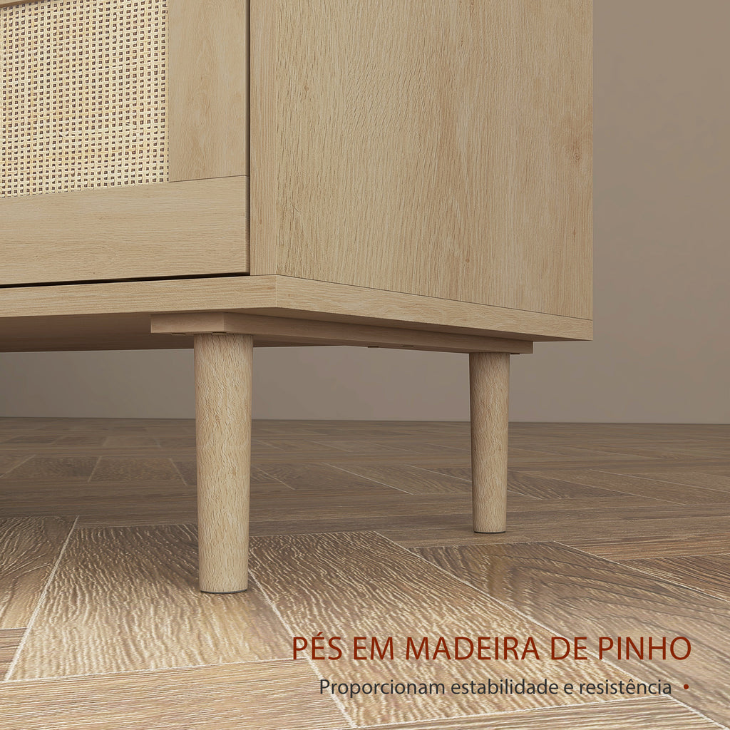 Cómoda com 6 Gavetas e Frontal de Vime Pés de Madeira Estilo Bohemio 110x40x75 cm Madeira — foto 6
