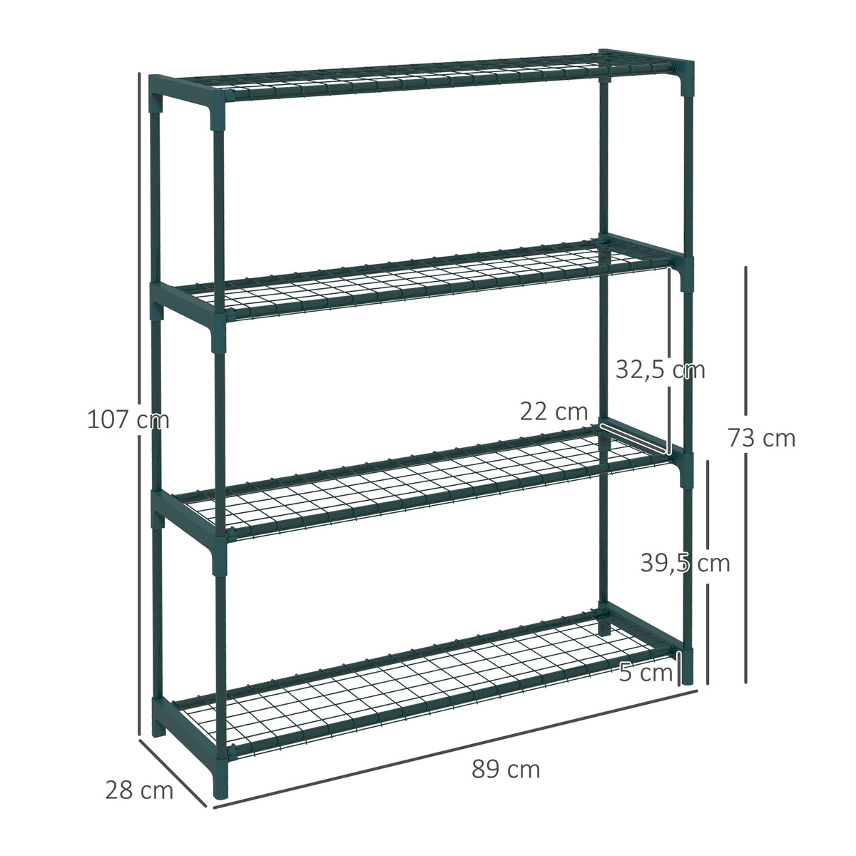 Suporte para Plantas Suporte para Vasos de Plantas de 4 Níveis com Estrutura de Aço para Jardim Pátio 89x28x107 cm Verde Escuro — foto 3