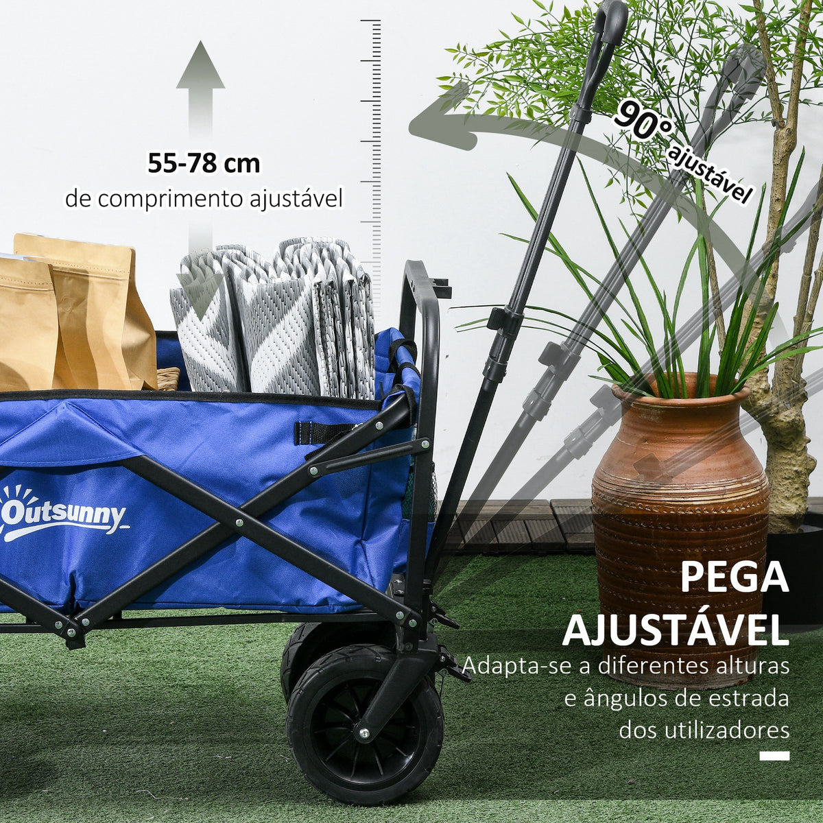 Carrinho de Transporte Carrinho Dobrável para Jardim com Comprimento e Ângulo do Guiador Ajustáveis e Bolsa de Transporte Capacidade 100 kg 99x57x77-100 cm Azul Escuro — foto 5