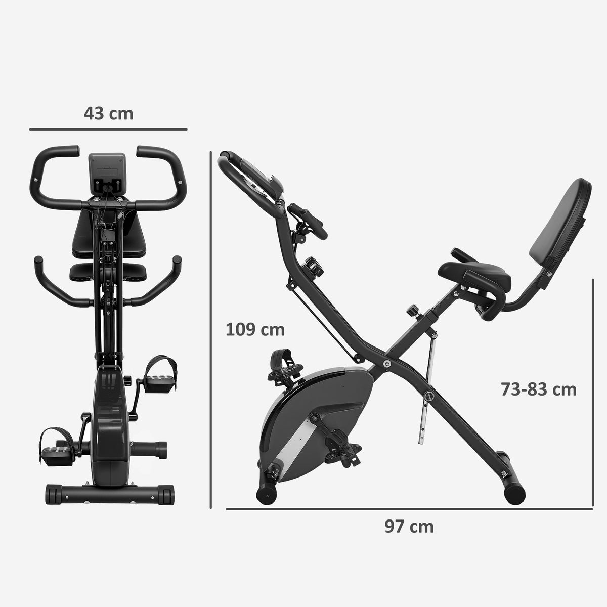 Bicicleta Estática Dobrável com Resistência Magnética de 8 Níveis Bicicleta Estática Dobrável com Encosto Volante Ecrã LCD e Banda de Resistência Carga 110 kg 43x97x109 cm Preto — foto 3