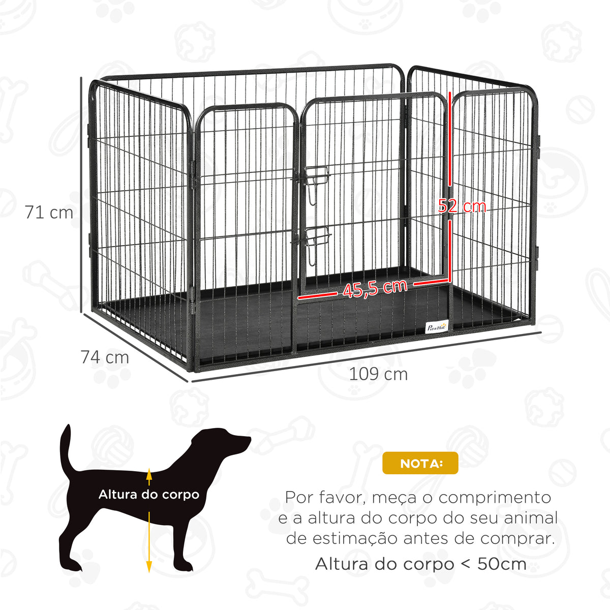 Barreira de Segurança para Animais de Estimação Parque de Diversão para Animais com 4 Painéis de Aço 109x74x71cm com Porta de Trava Dupla e Bandeja Removível para Exterior Interior Cinza — foto 3