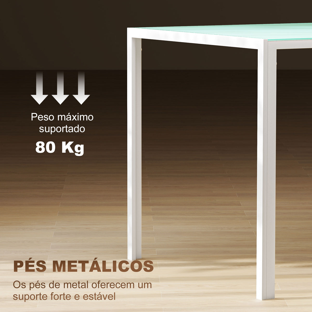 Mesa de Refeição de Vidro Mesa Retangular para 6 Pessoas com Pés de Metal Multifuncional para Cozinha ou Sala 140x80x75 cm Branco — foto 5