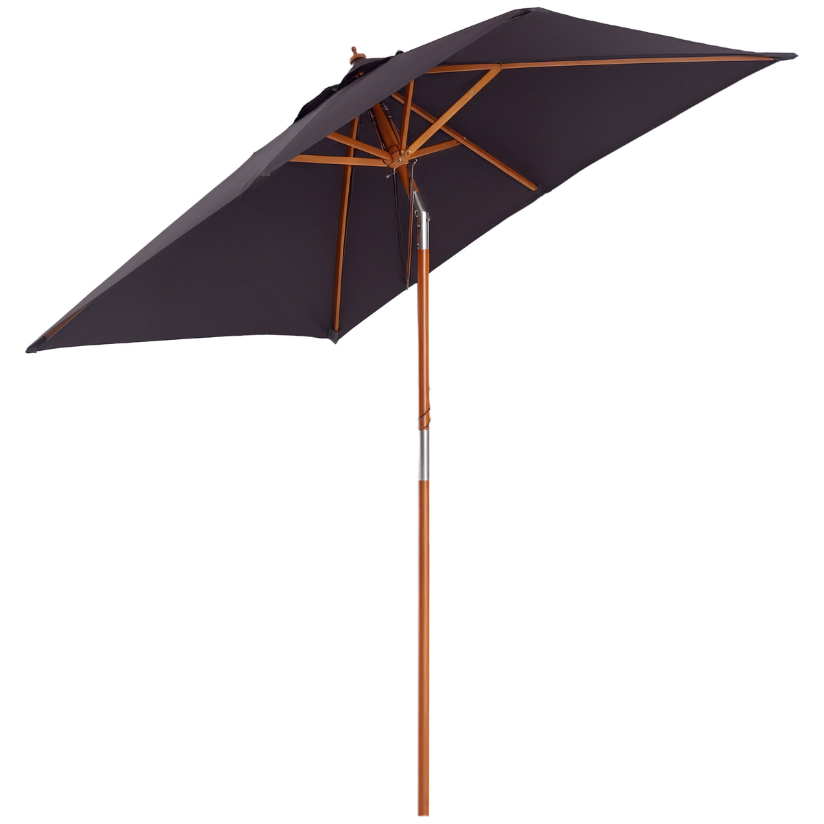 Chapéu de Sol de Jardim 200x150x230 cm Chapéu de Sol Retangular Inclinável com Polia Duplo Teto e Mastro Desmontável de Madeira para Terraço Pátio Cinzento Escuro — foto 1