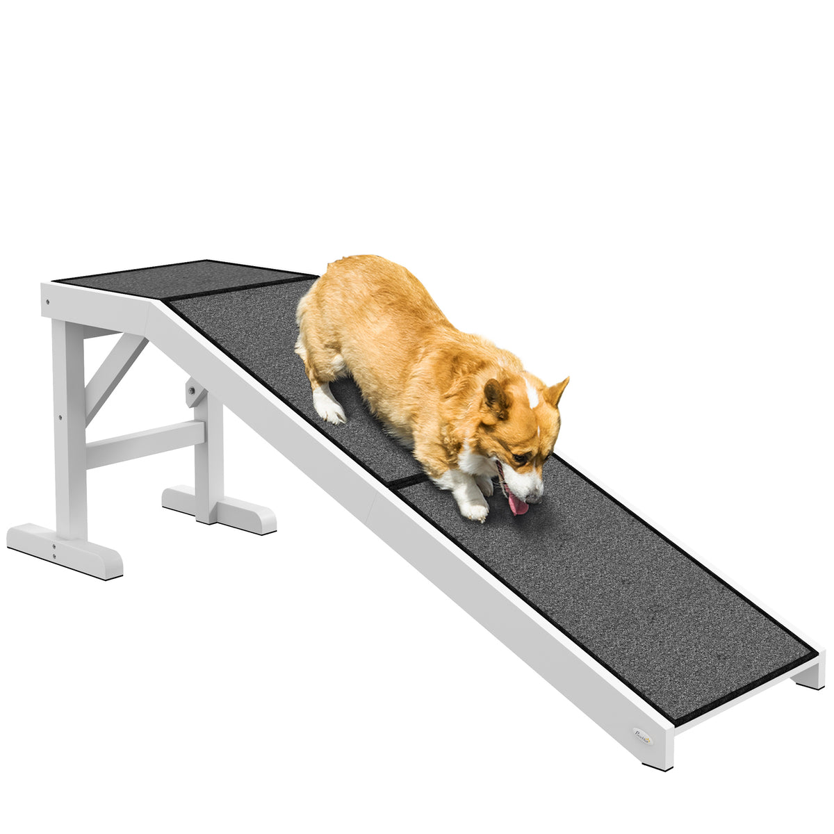 Rampa para Cães de Madeira Rampa para Animais de Estimação com Tapete Antiderrapante para Cães Pequenos Médios e Grandes 152x40x50 cm Branco e Cinzento — foto 1