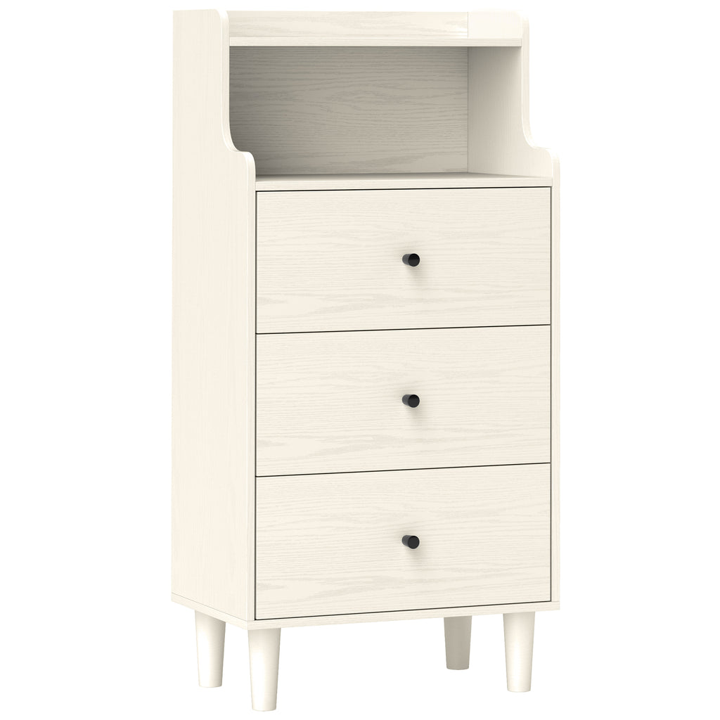 Cómoda com 3 Gavetas Cómoda de Quarto Estreita com Prateleiras Abertas Anti-Tombo Gaveteiro Alto para Sala de Estar Corredor 47x29x95 cm Branco Acinzentado — foto 1