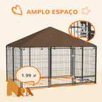 Parque para Cães com Toldo Canil para Exterior com Suporte Giratório para Comida 2 Tigelas Incluídas 211x141x151 cm Preto e Marrom — foto 8