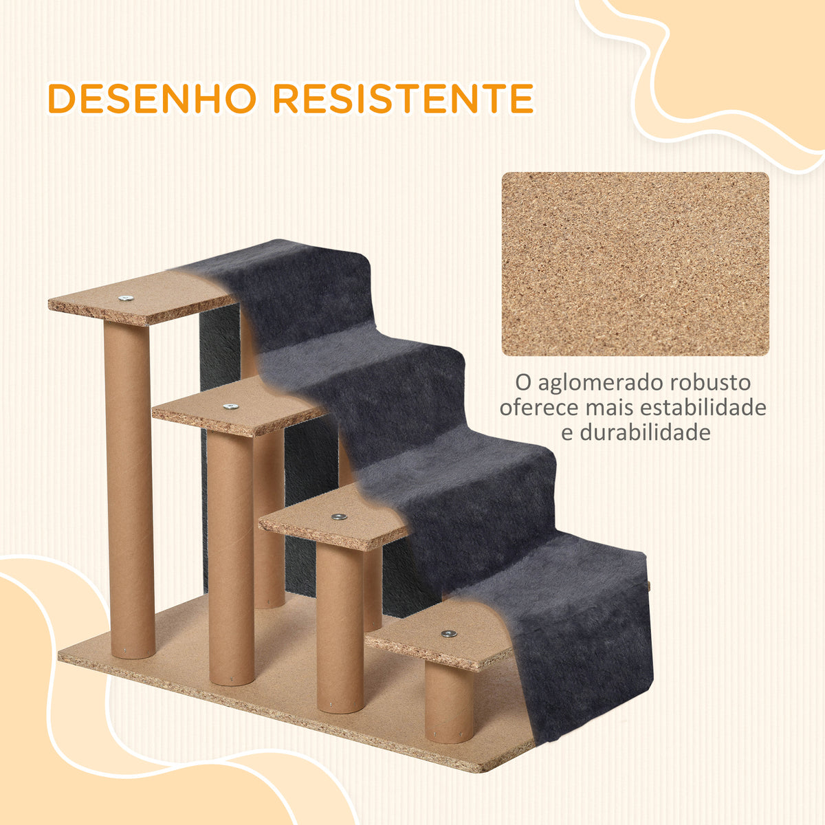 Escada para Animais de Estimação com 4 Degraus 2 em 1 com Capa Removível e Lavável Escada para Cães Gatos Carga 30kg 60x35x44 cm Cinza Escuro — foto 6