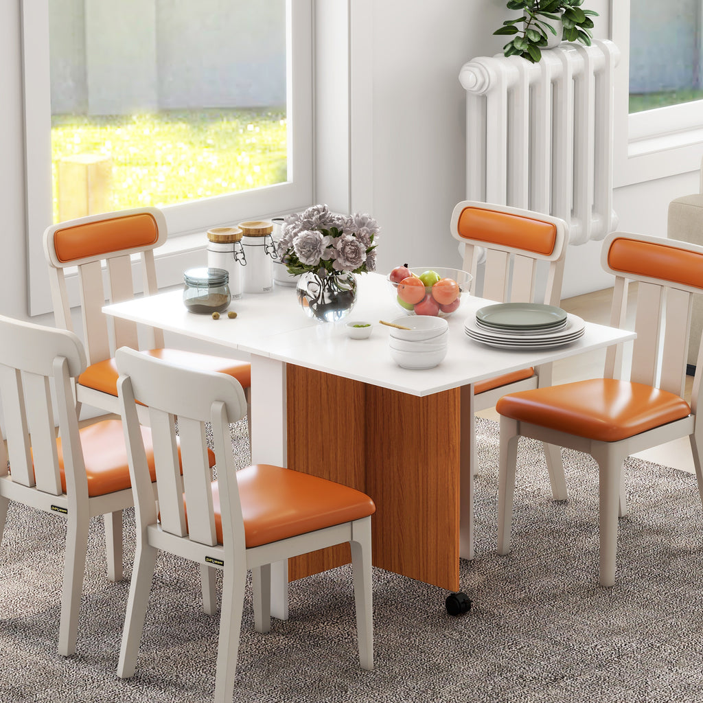 Mesa de Sala de Jantar Dobrável com Rodas Mesa Multifuncional para Sala de Jantar com 3 Formas 120x80x73cm Branco e Madeira — foto 2