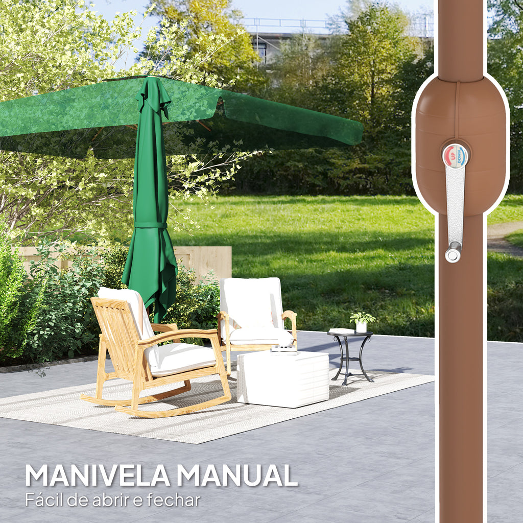 Chapéu de Sol de Jardim 300x200 cm Chapéu de Sol de Exterior com Ângulo Ajustável Mastro de Alumínio Manivela e Proteção UV 50+ Chapéu de Sol para Jardim Pátio Verde — foto 7