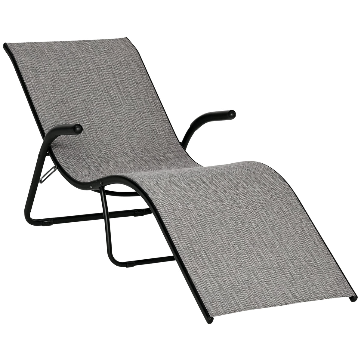 Espreguiçadeira de Jardim com Apoio para os Braços Apoio para os Pés Encosto Respirável e Estrutura de Metal Ergonómico para Terraço Praia Acampamento 170x62x68cm Cinza — foto 1