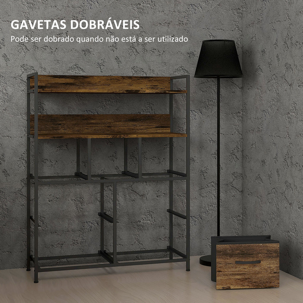 Cómoda para Dormitório Cómoda com 7 Gavetas Dobráveis Prateleiras Abertas e Estrutura de Aço Cómoda Estreito para Sala Entrada 79x29x101 cm Castanho Rústico — foto 6