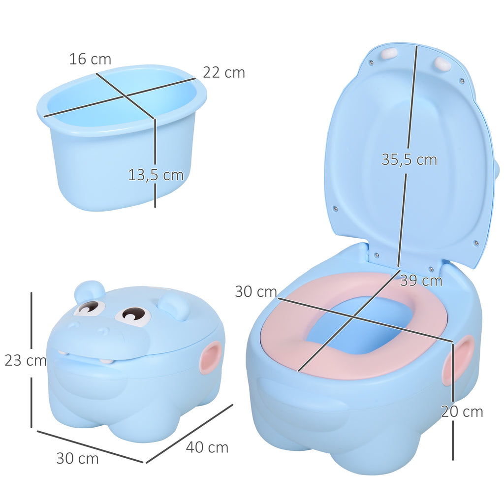 Bacio para Bebé em Forma de Hipopótamo 2 em 1 com Cubo Amovível e Escova de Limpeza Bacio de Aprendizagem Treinamento Portátil Carga 25 kg 40x30x23 cm Azul — foto 3