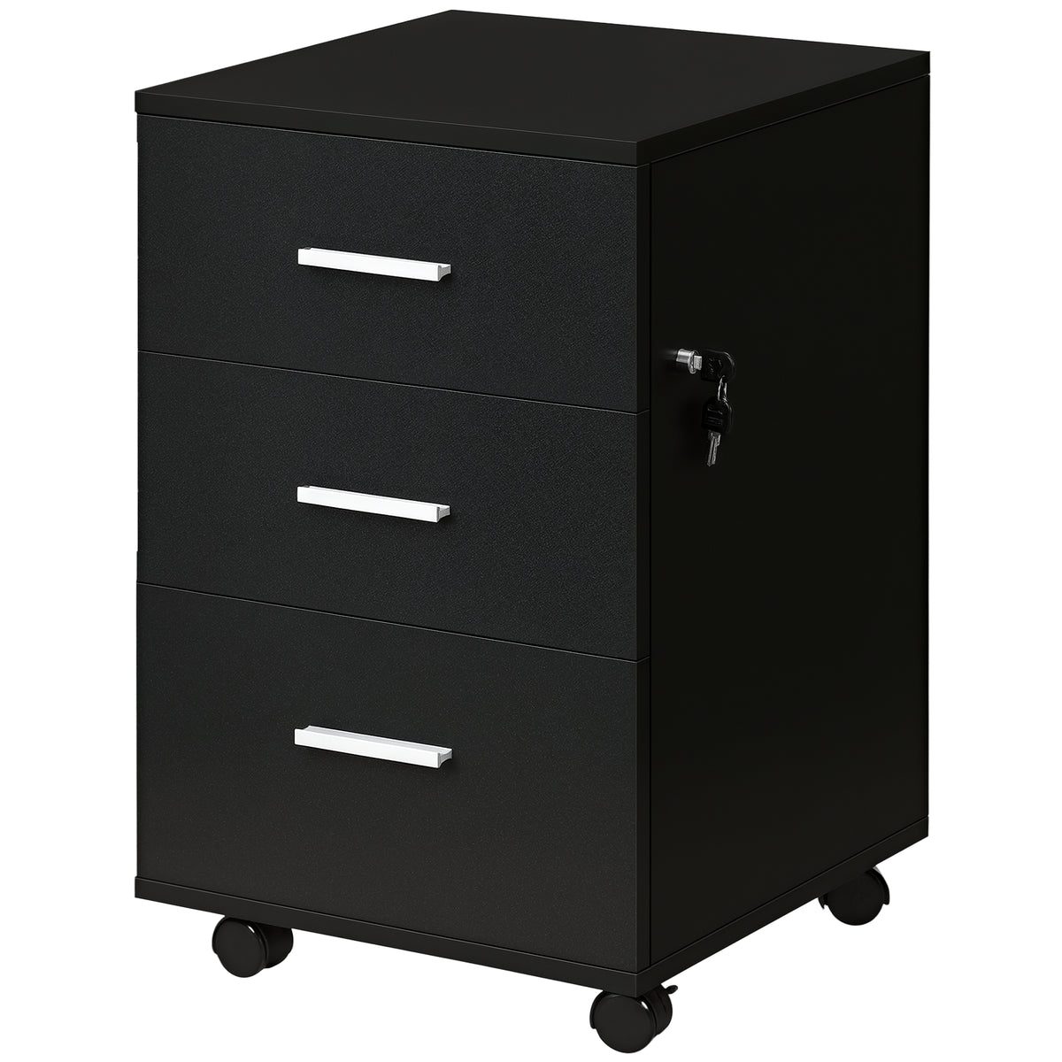 Bloco de Gavetas para Escritório Móvel de Arquivos com 3 Gavetas 4 Rodas e Fechadura com 2 Chaves para Escritório Secretária Casa 40x40x61,5 cm Preto — foto 1