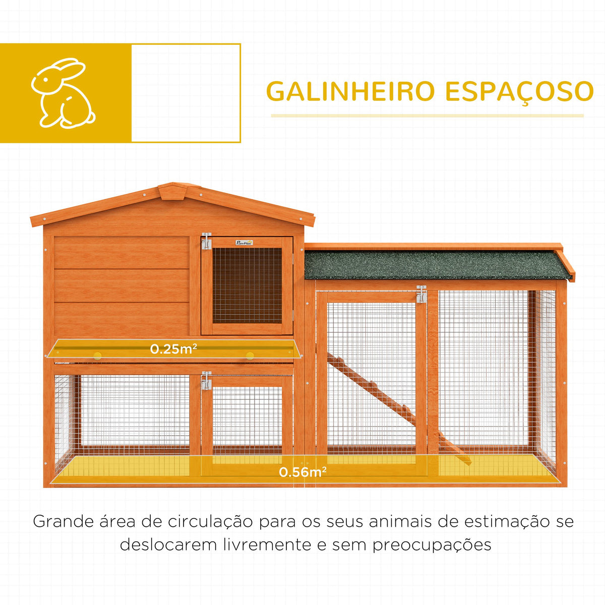 Coelheira de Madeira de 2 Níveis, Jaula Grande para Coelhos com Telhado Asfáltico, Bandeja Removível e Rampa, Coelheira para Exterior, para Porquinhos-da-Índia e Hamsters, 150x45x85 cm, Laranja — foto 4