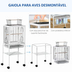 Gaiola para Passáros com Suporte Desmontável Gaiola com 4 Rodas Teto com Abertura 2 Comedouros 2 Poleiros e Bandeja para Periquitos Canários 47x35x106,5cm Branco — foto 4