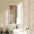 Espelho de Parede Decorativo 50x70 cm Espelho Retangular Espelho de Casa de Banho com 4 Ganchos Metálicos Estilo Moderno para Sala Quarto Entrada Branco — foto 2