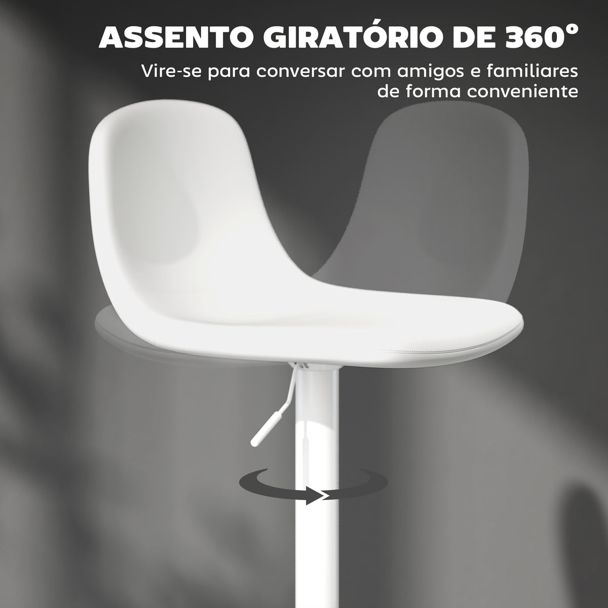 Conjunto de 2 Bancos de Bar Bancos Altos de Cozinha Reguláveis em Altura 84-104 cm com Encosto e Apoio para os Pés Estofadas em PU Giratórias em 360° para Sala de Jantar Varanda Branco — foto 5
