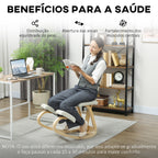 Cadeira Ergonómica de Joelhos com Encosto Almofadas Acolchoadas Estrutura de Madeira para Melhor Postura Escritório 51x84x93 cm Creme — foto 6