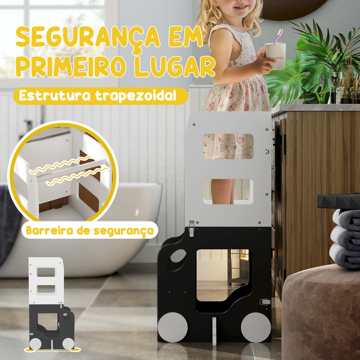 Torre de Aprendizagem 4 em 1 Torre de Aprendizagem para Crianças acima de 3 Anos em Forma de Carro Convertível em Mesa e Cadeira com Ardósia Barreira de Segurança 58x46x92 cm Branco e Cinza — foto 5