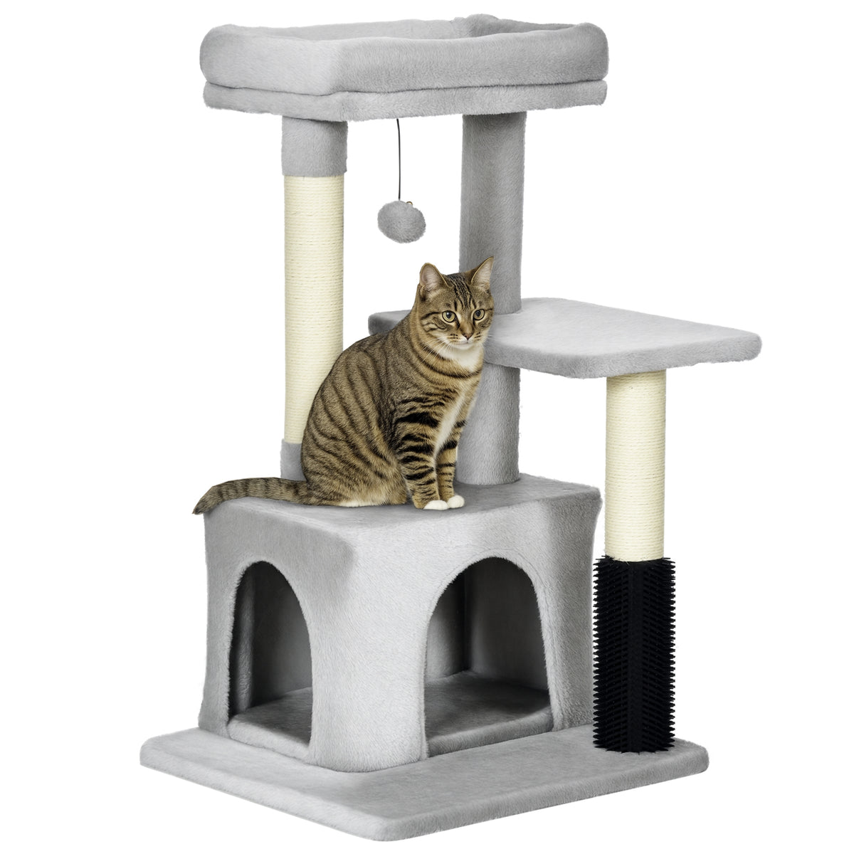 Arranhador para Gatos Médios Altura 85 cm Arranhador para Gatos com Casa Plataforma Bola Brinquedo Arranhador e Postes de Sisal 48x48x85 cm Cinza — foto 1
