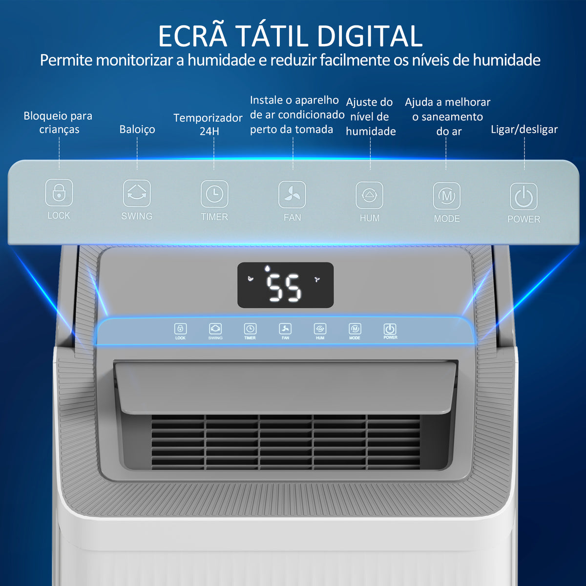 Desumidificador 35L/dia Depósito de Água 5,5L Desumidificador Elétrico com Ecrã LED Temporizador 24H Bloqueio Infantil e Drenagem Continua até 40-100㎡ Branco — foto 4